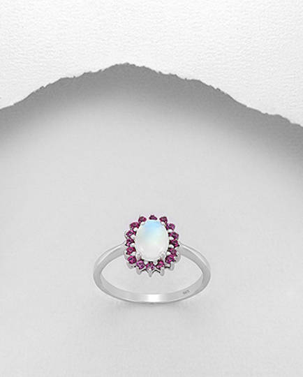 Sterling Silver Ring Decorated With Rhodolite and Moonstone Ring